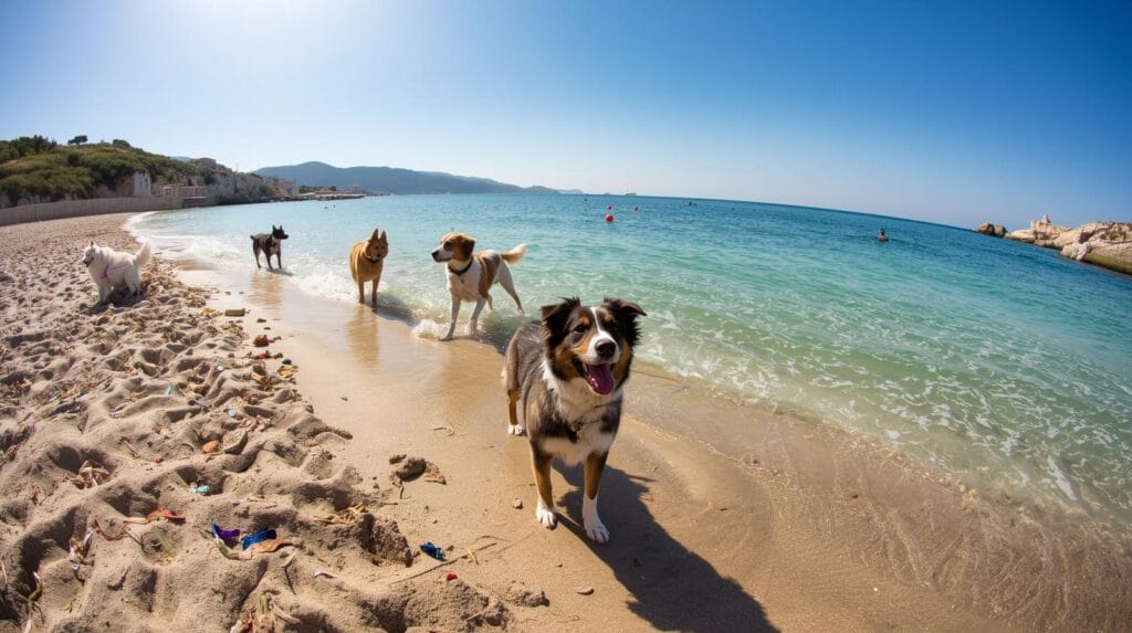 Hond zwemt in turquoise water bij Kroatische kust