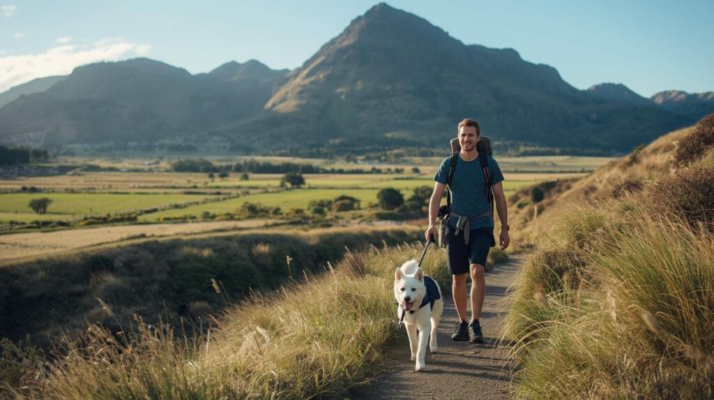 hond op reis in nieuw zeeland met baasje
