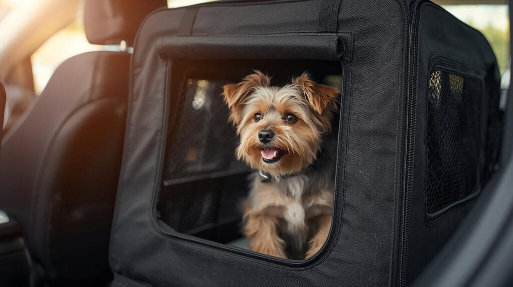 hondenbench voor in de auto blije hond