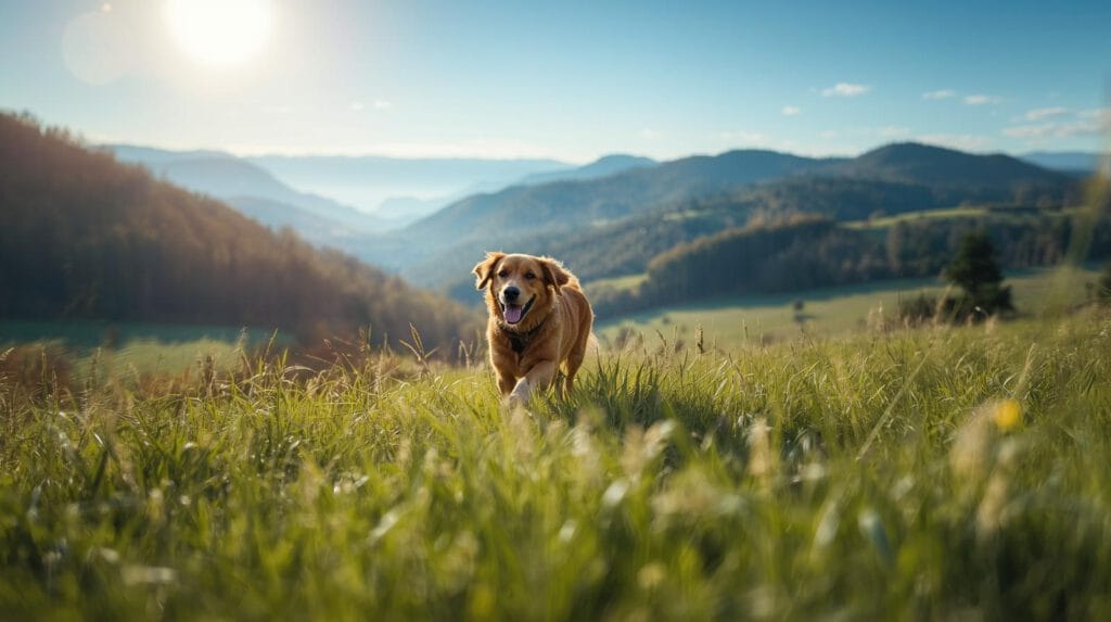 hond in de bergen aan het wandelen
