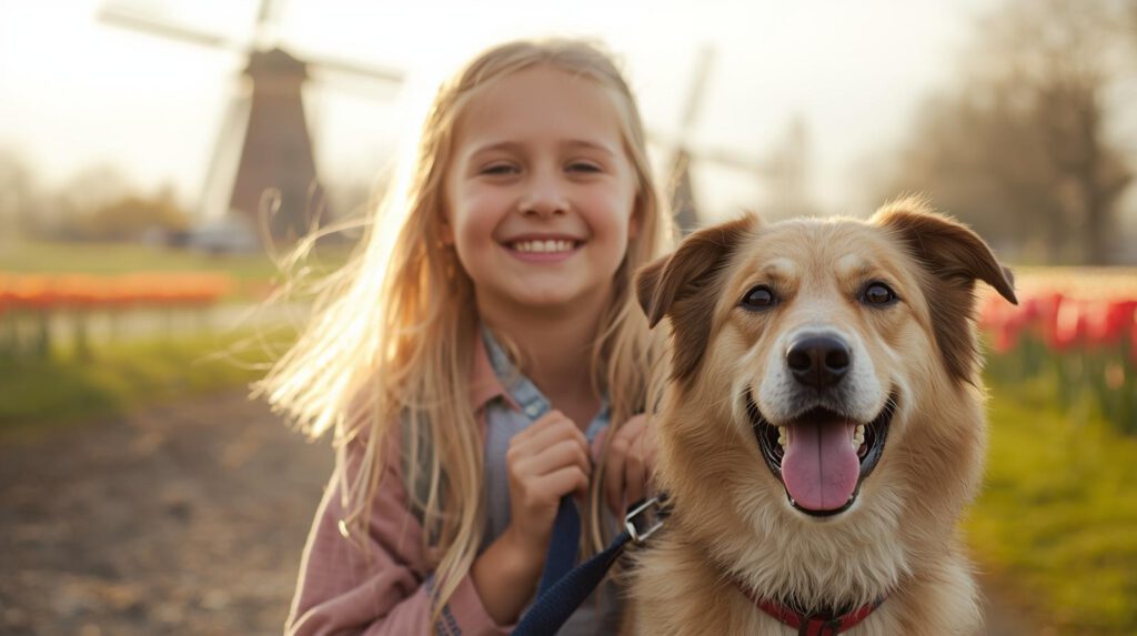 Kinderen met hond op vakantie