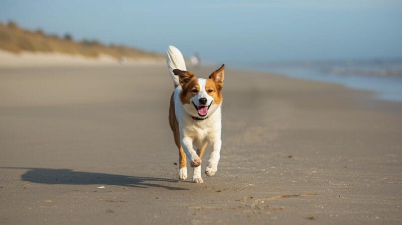 Hond loopt vrij op hondvriendelijk strand in Nederland